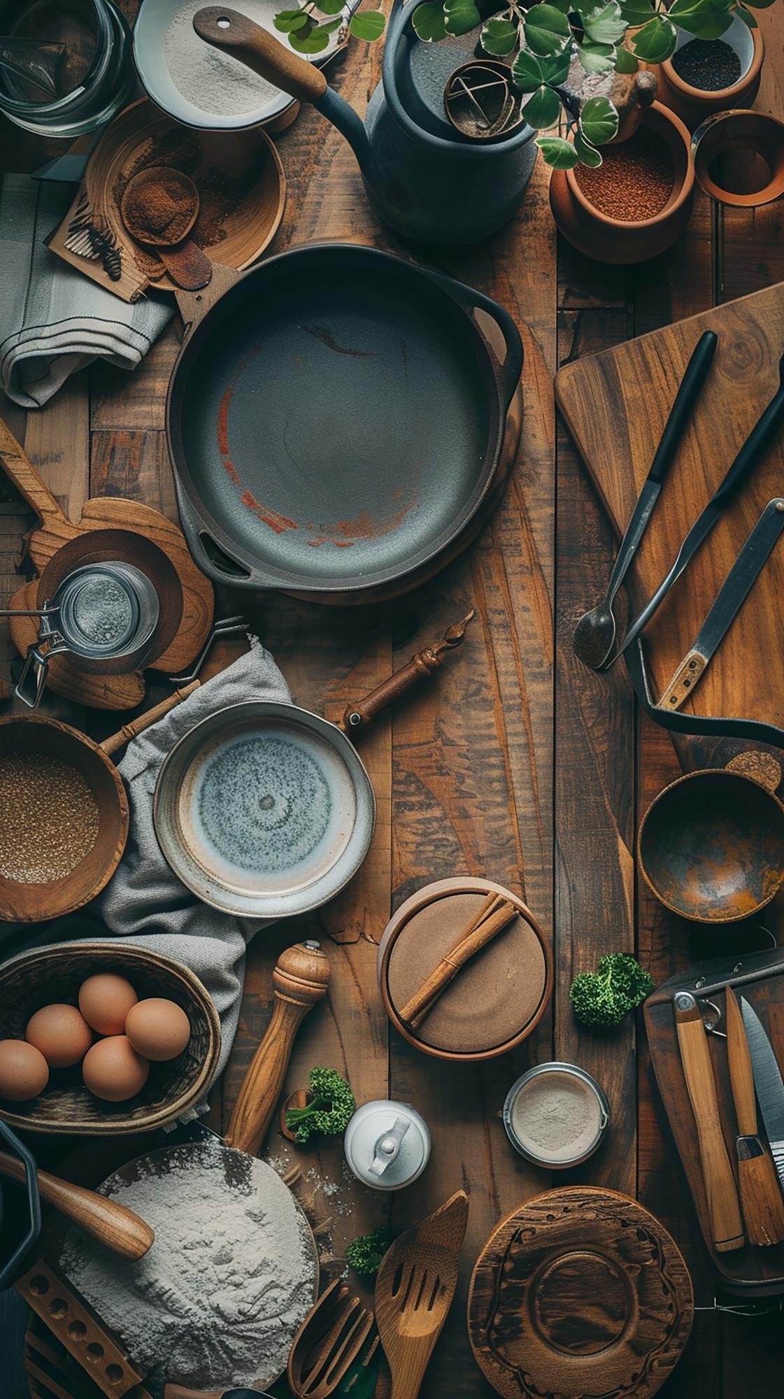 Workshop table with utensils and ingredients